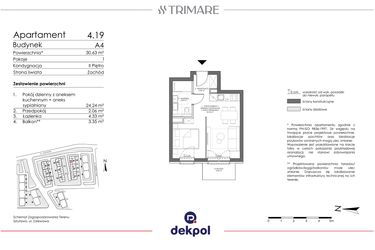 Rzut - Mieszkanie na sprzedaż 1 pokój o powierzchni 30,63 m² - numer 4.19 w Trimare