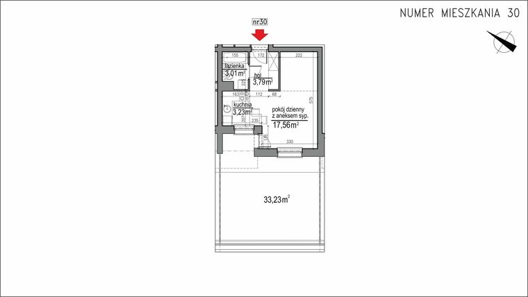 Rzut - Mieszkanie na sprzedaż 1 pokój o powierzchni 27,59 m² - numer 3m.30 w Osiedle Rytm etap 2