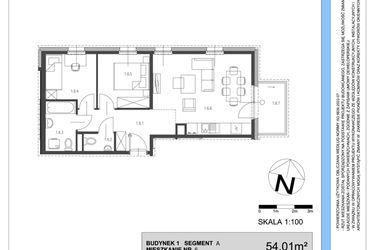 Rzut - Mieszkanie na sprzedaż 3 pokoje o powierzchni 54,01 m² - numer A.6 w Osiedle Telimeny etap III