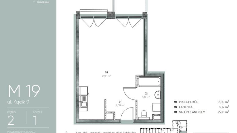 Rzut - Mieszkanie na sprzedaż 1 pokój o powierzchni 37,33 m² - numer M.19 w Ja\nas