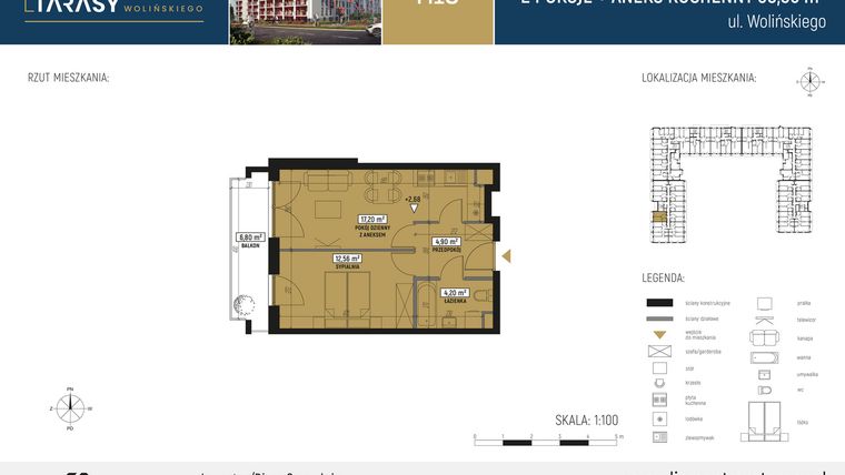 Rzut - Mieszkanie na sprzedaż 2 pokoje o powierzchni 38,86 m² - numer M18 w Diamentowe Tarasy