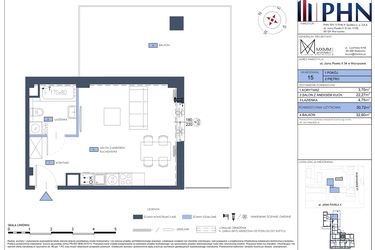 Rzut - Mieszkanie na sprzedaż 1 pokój o powierzchni 30,72 m² - numer 15 w Apartamenty Jana Pawła 34