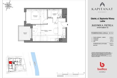 Rzut - Mieszkanie na sprzedaż 2 pokoje o powierzchni 39,34 m² - numer A43 w Kapitanat A