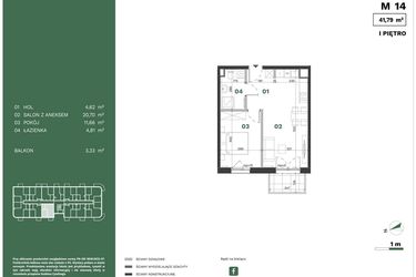 Rzut - Mieszkanie na sprzedaż 2 pokoje o powierzchni 41,79 m² - numer 14 w Przewóz Solar Garden