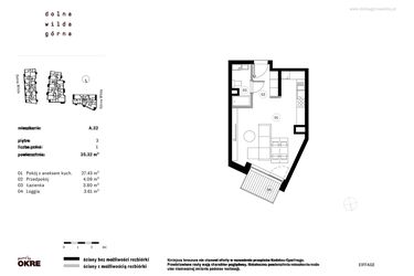 Rzut - Mieszkanie na sprzedaż 1 pokój o powierzchni 35,32 m² - numer A.32 w Dolna Górna Wilda