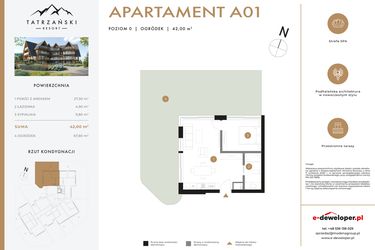 Rzut - Mieszkanie na sprzedaż 2 pokoje o powierzchni 42 m² - numer A01 w Tatrzański Resort