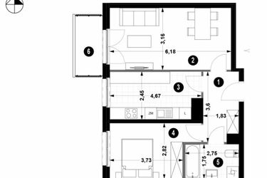 Rzut - Mieszkanie na sprzedaż 2 pokoje o powierzchni 52,51 m² - numer 1A.2/13 w Nowa Winnica