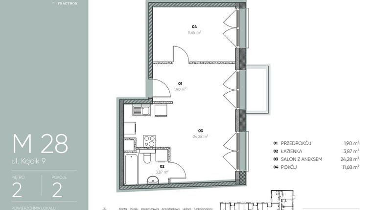 Rzut - Mieszkanie na sprzedaż 2 pokoje o powierzchni 41,73 m² - numer M.28 w Ja\nas