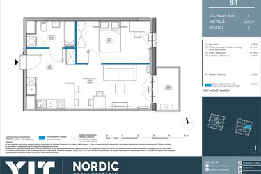 Rzut - Mieszkanie na sprzedaż 2 pokoje o powierzchni 42,63 m² - numer 84 w Nordic Górka Narodowa