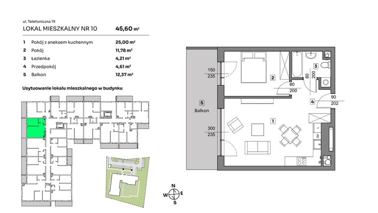 Rzut - Mieszkanie na sprzedaż 2 pokoje o powierzchni 45,6 m² - numer 10 w Nova Radiostacja