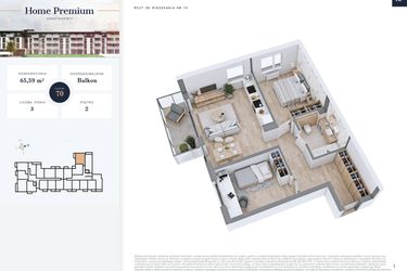 Rzut - Mieszkanie na sprzedaż 3 pokoje o powierzchni 65,59 m² - numer 70 w Apartamenty Home Premium etap 2