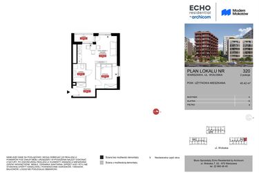 Rzut - Mieszkanie na sprzedaż 2 pokoje o powierzchni 40,42 m² - numer A.320 w Modern Mokotów etap 1 budynek A, B1 i B2