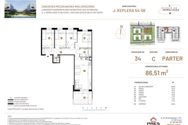 Rzut - Mieszkanie na sprzedaż 5 pokoi o powierzchni 86,51 m² - numer JAR-III-C-LM-M34 w Osiedle JAR Heweliusza etap III
