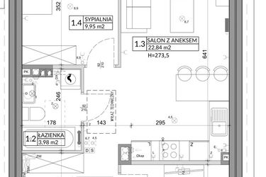 Rzut - Mieszkanie na sprzedaż 3 pokoje o powierzchni 56,79 m² - numer 30B w Osiedle Natura