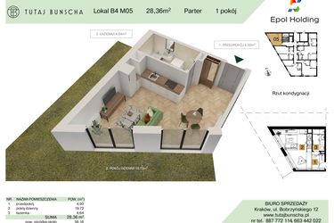 Rzut - Mieszkanie na sprzedaż 1 pokój o powierzchni 28,36 m² - numer B4.M5 w Tutaj Bunscha