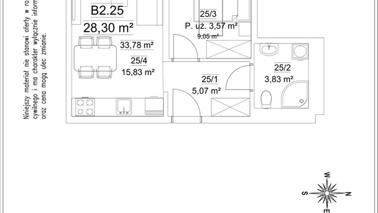 Rzut - Mieszkanie na sprzedaż 2 pokoje o powierzchni 28,3 m² - numer B2.25 w Osiedle Versus