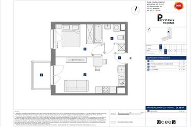 Rzut - Mieszkanie na sprzedaż 2 pokoje o powierzchni 35,58 m² - numer 19 w Przystanek Prądnik