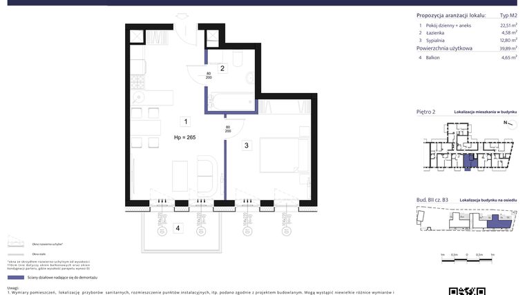 Rzut - Mieszkanie na sprzedaż 2 pokoje o powierzchni 39,89 m² - numer B3 – M2.4 w Primacasa