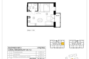 Rzut - Mieszkanie na sprzedaż 1 pokój o powierzchni 31,71 m² - numer 3A-1.2 w Gardenia Pogodno