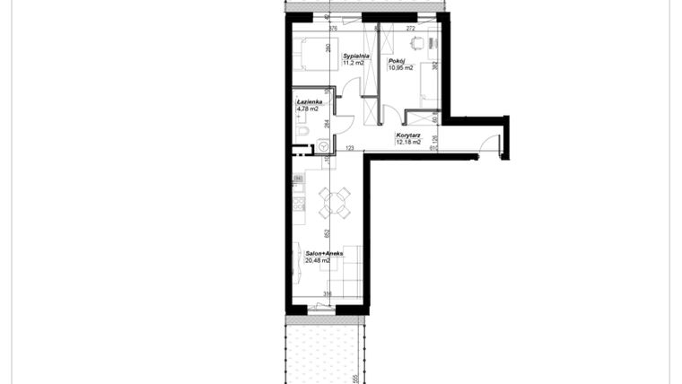 Rzut - Mieszkanie na sprzedaż 3 pokoje o powierzchni 59,59 m² - numer D.25 w Narcyzowe Wzgórza II