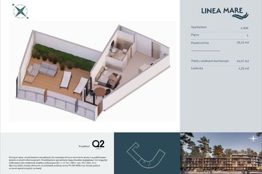 Rzut - Mieszkanie na sprzedaż 1 pokój o powierzchni 29,22 m² - numer 4.A06 w Linea Mare - apartamenty inwestycyjne