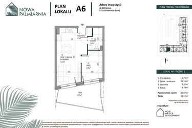 Rzut - Mieszkanie na sprzedaż 2 pokoje o powierzchni 35,97 m² - numer A06 w Nowa Palmiarnia