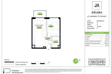 Rzut - Mieszkanie na sprzedaż 2 pokoje o powierzchni 38,56 m² - numer A.5.66 w JA_SIELSKA V