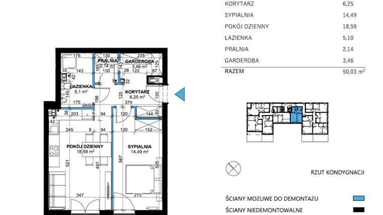 Rzut - Mieszkanie na sprzedaż 2 pokoje o powierzchni 50,34 m² - numer 5 w Comfort Corner