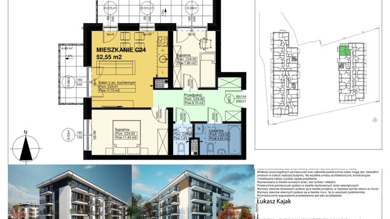 Rzut - Mieszkanie na sprzedaż 3 pokoje o powierzchni 52,55 m² - numer C24 w Duo Park
