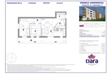 Rzut - Mieszkanie na sprzedaż 3 pokoje o powierzchni 64,26 m² - numer 26 w Osiedle Janowiecka