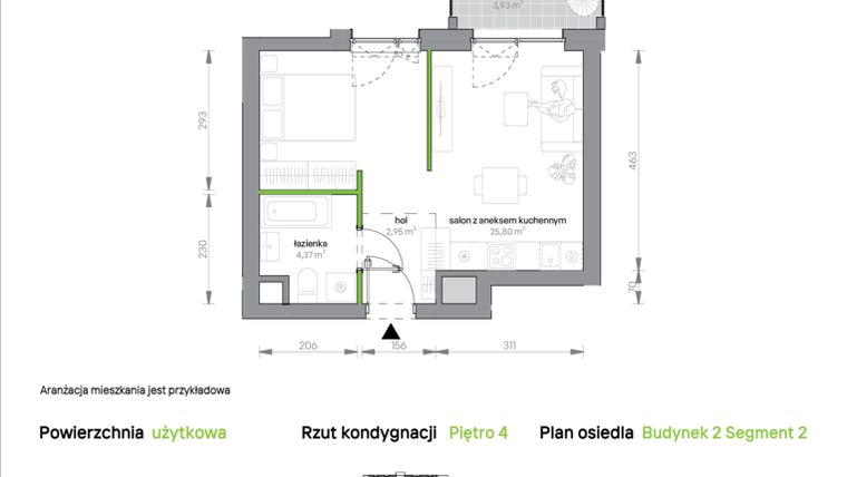 Rzut - Mieszkanie na sprzedaż 1 pokój o powierzchni 33,12 m² - numer 2.4.M12 w Morska Vita
