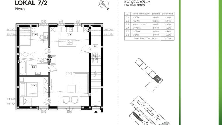 Rzut - Mieszkanie na sprzedaż 3 pokoje o powierzchni 79 m² - numer 7/2 w Szczęśliwa Polana