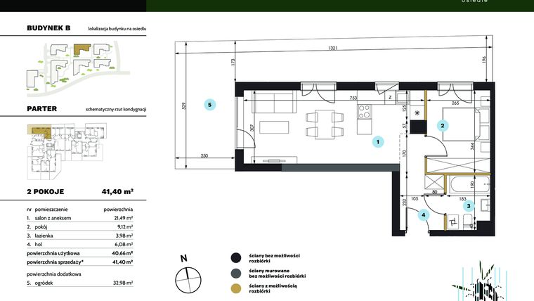 Rzut - Mieszkanie na sprzedaż 2 pokoje o powierzchni 41,4 m² - numer B.0.1 w Osiedle Tatarak