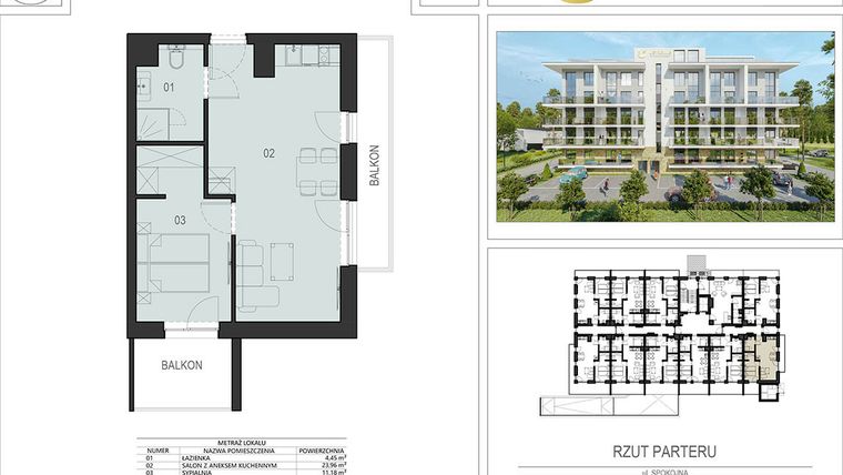 Rzut - Mieszkanie na sprzedaż 2 pokoje o powierzchni 39,59 m² - numer 0.02 w Ustronie Supreme Apartments