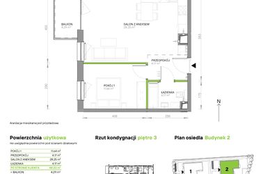 Rzut - Mieszkanie na sprzedaż 2 pokoje o powierzchni 48,23 m² - numer III.3/2/33 w Via Flora