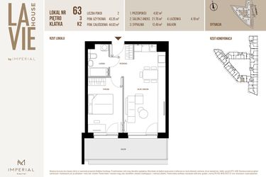 Rzut - Mieszkanie na sprzedaż 2 pokoje o powierzchni 43,35 m² - numer 63 w La Vie House