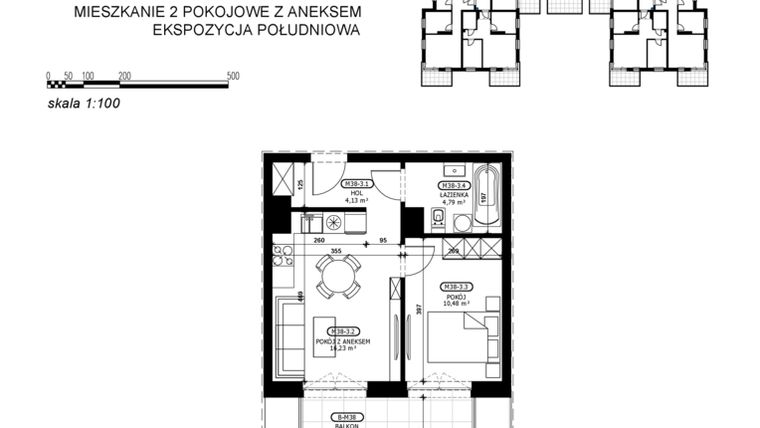 Rzut - Mieszkanie na sprzedaż 2 pokoje o powierzchni 35,63 m² - numer C2-M38 w Stacja Łódź V – etap C2