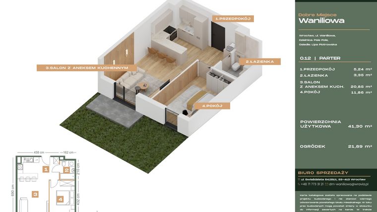 Rzut - Mieszkanie na sprzedaż 2 pokoje o powierzchni 41,3 m² - numer L.0-12 w Dobre Miejsce Waniliowa