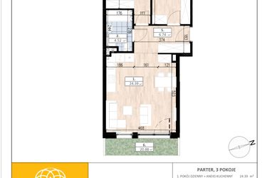 Rzut - Mieszkanie na sprzedaż 3 pokoje o powierzchni 58,15 m² - numer D2/0/3 w ACCANTO