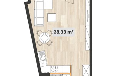 Rzut - Mieszkanie na sprzedaż 1 pokój o powierzchni 36,35 m² - numer B.05.04 w Na Okrzei