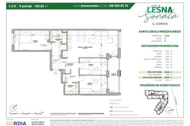Rzut - Mieszkanie na sprzedaż 4 pokoje o powierzchni 102,66 m² - numer C.2.6 w Leśna Sonata