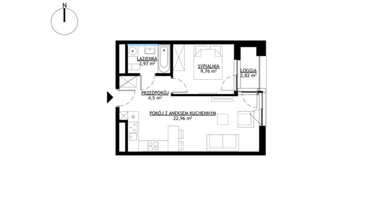 Rzut - Mieszkanie na sprzedaż 2 pokoje o powierzchni 41,19 m² - numer M13 w KrakoVska etap 2