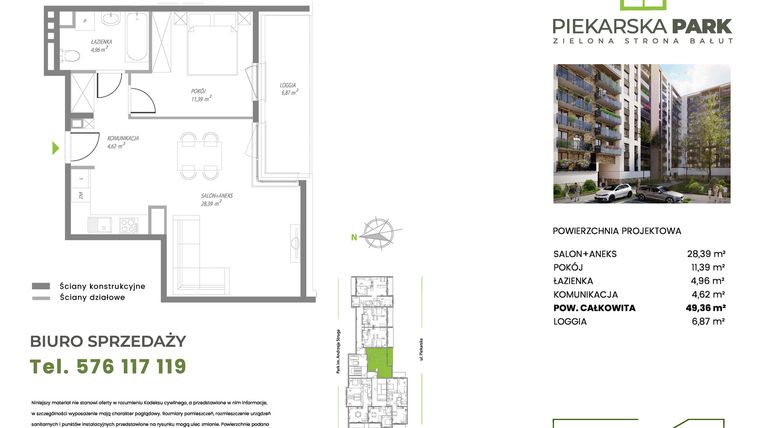Rzut - Mieszkanie na sprzedaż 2 pokoje o powierzchni 49,36 m² - numer A6.4 w Piekarska Park