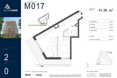 Rzut - Mieszkanie na sprzedaż 2 pokoje o powierzchni 41,38 m² - numer M017 w Ultradom