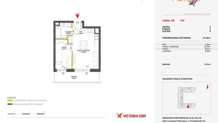 Rzut - Mieszkanie na sprzedaż 2 pokoje o powierzchni 33,16 m² - numer 104 w Metro Art 7