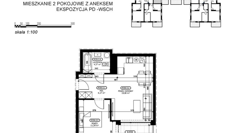 Rzut - Mieszkanie na sprzedaż 2 pokoje o powierzchni 41,83 m² - numer C2-M39 w Stacja Łódź V – etap C2