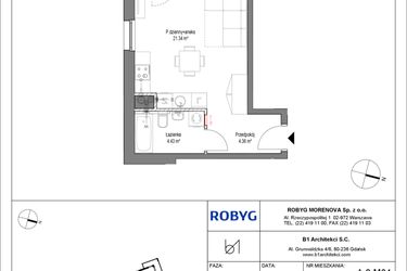 Rzut - Mieszkanie na sprzedaż 1 pokój o powierzchni 30,13 m² - numer A.2M04 w Leszczyńskich 2