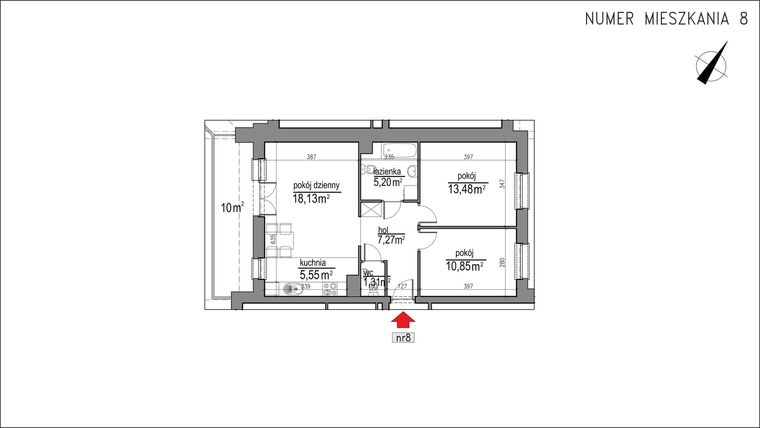 Rzut - Mieszkanie na sprzedaż 3 pokoje o powierzchni 61,79 m² - numer 1m.8 w Osiedle Rytm