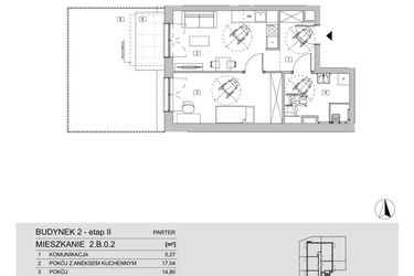 Rzut - Mieszkanie na sprzedaż 2 pokoje o powierzchni 45,47 m² - numer 2.B.0.2 w ATAL Apollina II
