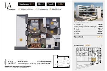 Rzut - Mieszkanie na sprzedaż 2 pokoje o powierzchni 33,05 m² - numer M2.7 w La Vie Art